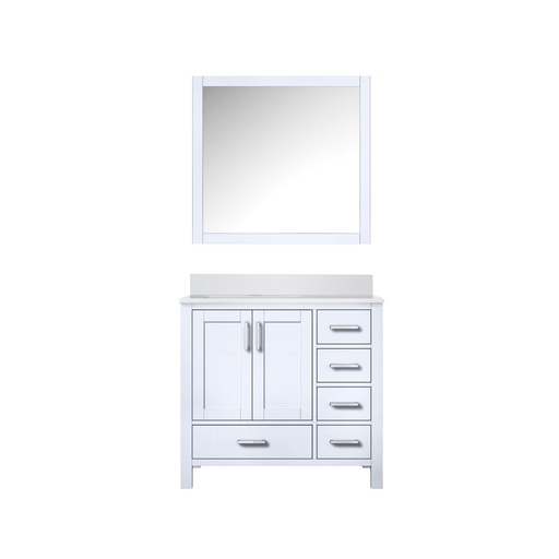 [LVJ36SA310L] Jacques 36 in. W x 22 in. D Left Offset White Bath Vanity, Cultured Marble Top, and 34 in. Mirror
