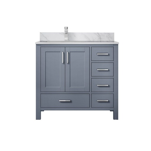 [LVJ36SB101L] Jacques 36 in. W x 22 in. D Left Offset Dark Grey Bath Vanity, Carrara Marble Top, and Faucet Set