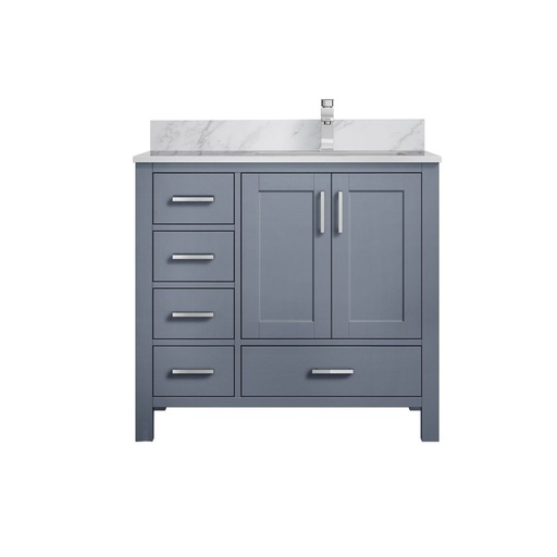 [LVJ36SB101R] Jacques 36 in. W x 22 in. D Right Offset Dark Grey Bath Vanity, Carrara Marble Top, and Faucet Set