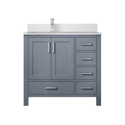 [LVJ36SB201L] Jacques 36 in. W x 22 in. D Left Offset Dark Grey Bath Vanity, White Quartz Top, and Faucet Set