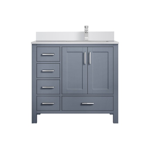 [LVJ36SB201R] Jacques 36 in. W x 22 in. D Right Offset Dark Grey Bath Vanity, White Quartz Top, and Faucet Set