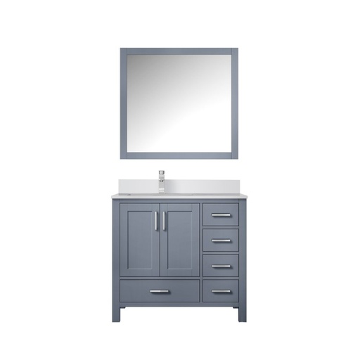 [LVJ36SB311L] Jacques 36 in. W x 22 in. D Left Offset Dark Grey Bath Vanity, Cultured Marble Top, Faucet Set, and 34 in. Mirror