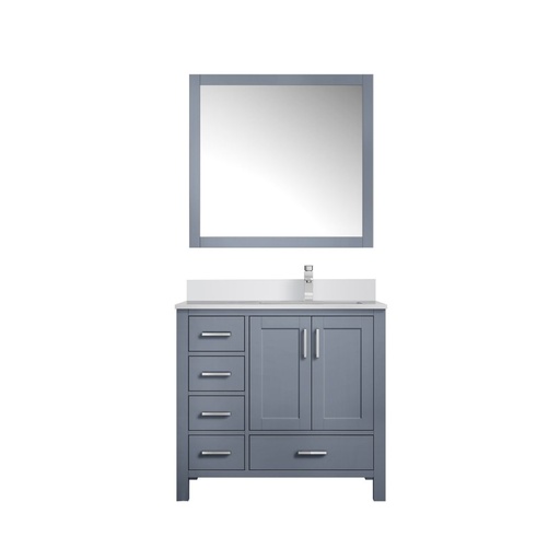 [LVJ36SB311R] Jacques 36 in. W x 22 in. D Right Offset Dark Grey Bath Vanity, Cultured Marble Top, Faucet Set, and 34 in. Mirror