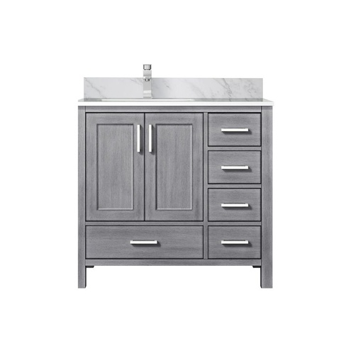 [LVJ36SD101L] Jacques 36 in. W x 22 in. D Left Offset Distressed Grey Bath Vanity, Carrara Marble Top, and Faucet Set