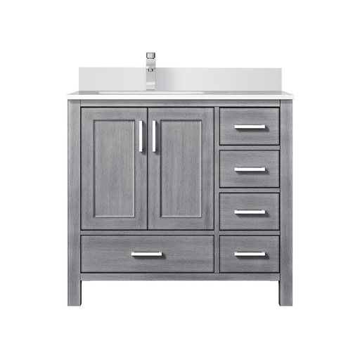 [LVJ36SD301L] Jacques 36 in. W x 22 in. D Left Offset Distressed Grey Bath Vanity, Cultured Marble Top, and Faucet Set