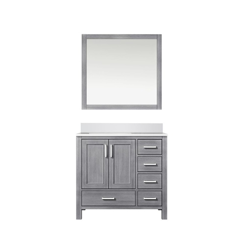 [LVJ36SD310L] Jacques 36 in. W x 22 in. D Left Offset Distressed Grey Bath Vanity, Cultured Marble Top, and 34 in. Mirror