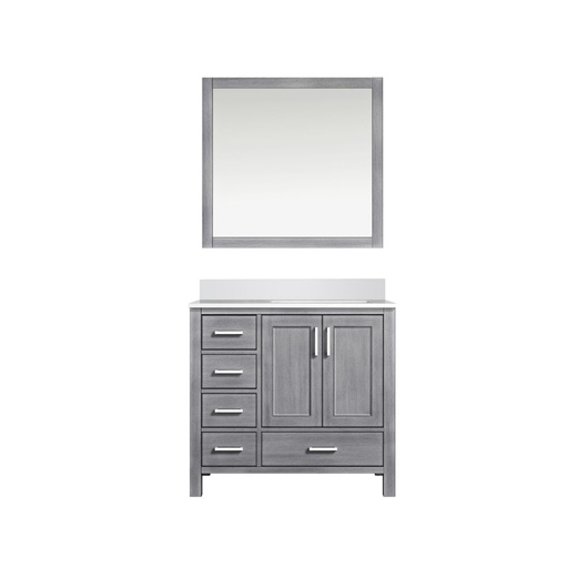 [LVJ36SD310R] Jacques 36 in. W x 22 in. D Right Offset Distressed Grey Bath Vanity, Cultured Marble Top, and 34 in. Mirror