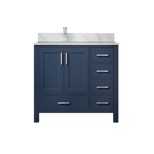 [LVJ36SE101L] Jacques 36 in. W x 22 in. D Left Offset Navy Blue Bath Vanity, Carrara Marble Top, and Faucet Set