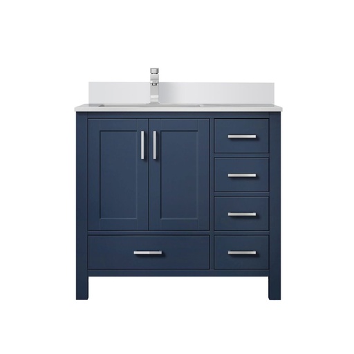 [LVJ36SE201L] Jacques 36 in. W x 22 in. D Left Offset Navy Blue Bath Vanity, White Quartz Top, and Faucet Set