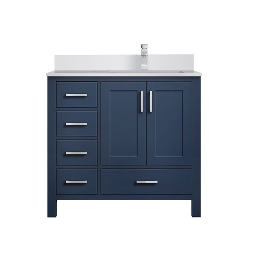 [LVJ36SE301R] Jacques 36 in. W x 22 in. D Right Offset Navy Blue Bath Vanity, Cultured Marble Top, and Faucet Set