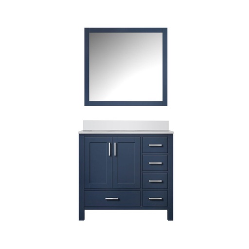 [LVJ36SE310L] Jacques 36 in. W x 22 in. D Left Offset Navy Blue Bath Vanity, Cultured Marble Top, and 34 in. Mirror