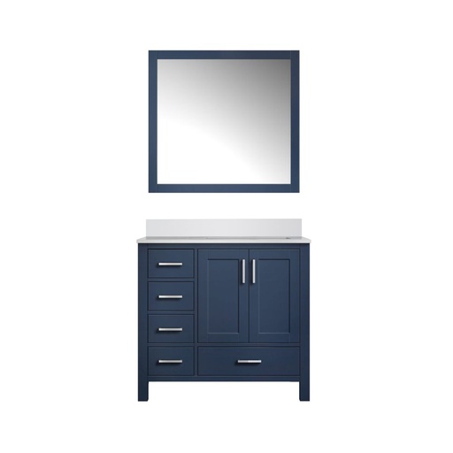 [LVJ36SE310R] Jacques 36 in. W x 22 in. D Right Offset Navy Blue Bath Vanity, Cultured Marble Top, and 34 in. Mirror