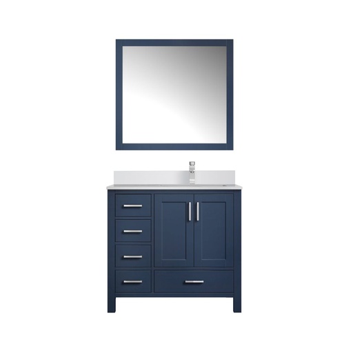 [LVJ36SE311R] Jacques 36 in. W x 22 in. D Right Offset Navy Blue Bath Vanity, Cultured Marble Top, Faucet Set, and 34 in. Mirror