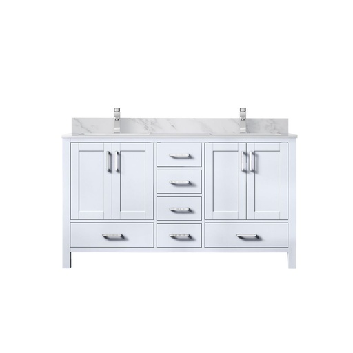 [LVJ60DA101] Jacques 60 in. W x 22 in. D White Double Bath Vanity, Carrara Marble Top, and Faucet Set