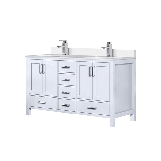 [LVJ60DA301] Jacques 60 in. W x 22 in. D White Bath Vanity, Cultured Marble Top, and Faucet Set