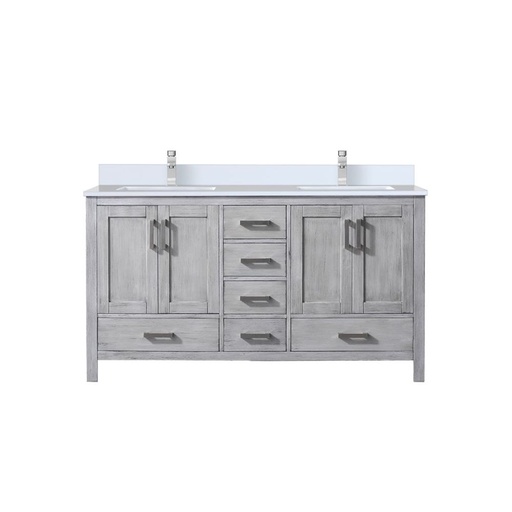 [LVJ60DD301] Jacques 60 in. W x 22 in. D Distressed Grey Bath Vanity, Cultured Marble Top, and Faucet Set