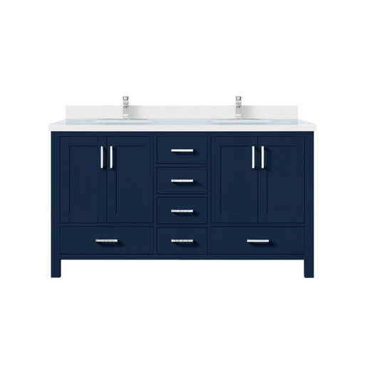 [LVJ60DE201] Jacques 60 in. W x 22 in. D Navy Blue Double Bath Vanity, White Quartz Top, and Faucet Set