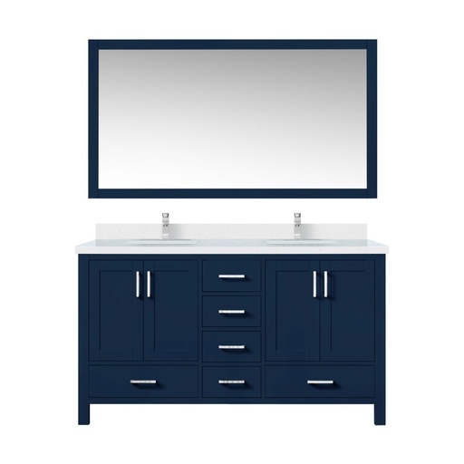 [LVJ60DE311] Jacques 60 in. W x 22 in. D Navy Blue Bath Vanity, Cultured Marble Top, Faucet Set, and 58 in. Mirror