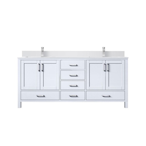 [LVJ72DA201] Jacques 72 in. W x 22 in. D White Double Bath Vanity, White Quartz Top, and Faucet Set