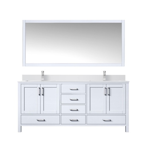 [LVJ72DA311] Jacques 72 in. W x 22 in. D White Bath Vanity, Cultured Marble Top, Faucet Set, and 28 in. Mirror