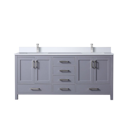 [LVJ72DB201] Jacques 72 in. W x 22 in. D Dark Grey Double Bath Vanity, White Quartz Top, and Faucet Set