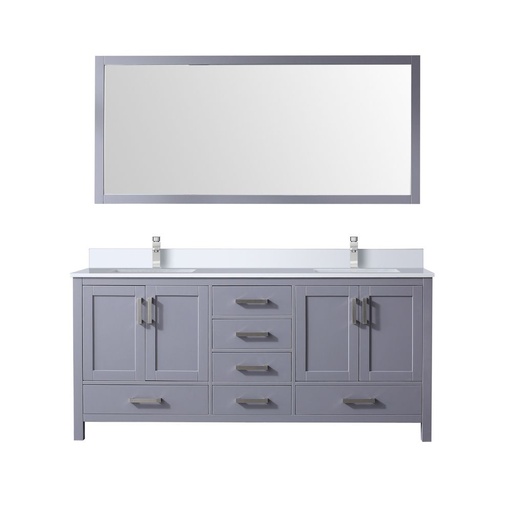 [LVJ72DB311] Jacques 72 in. W x 22 in. D Dark Grey Bath Vanity, Cultured Marble Top, Faucet Set, and 28 in. Mirror