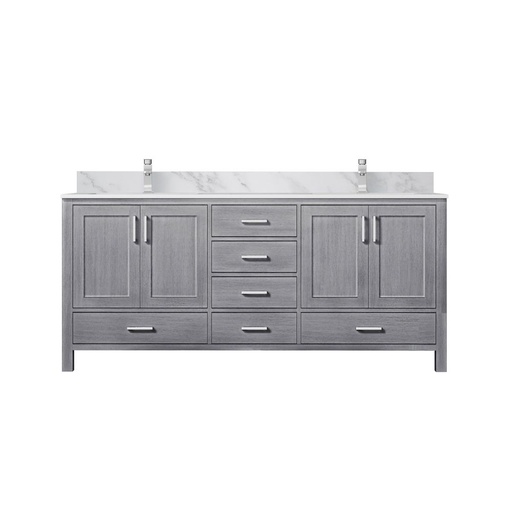 [LVJ72DD101] Jacques 72 in. W x 22 in. D Distressed Grey Double Bath Vanity, Carrara Marble Top, and Faucet Set