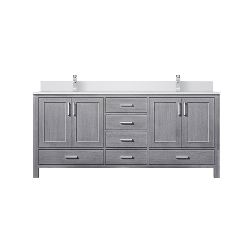 [LVJ72DD301] Jacques 72 in. W x 22 in. D Distressed Grey Bath Vanity, Cultured Marble Top, and Faucet Set