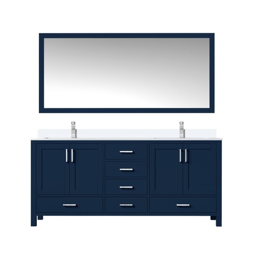 [LVJ72DE311] Jacques 72 in. W x 22 in. D Navy Blue Bath Vanity, Cultured Marble Top, Faucet Set, and 28 in. Mirror