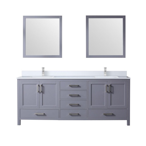 [LVJ80DB311] Jacques 80 in. W x 22 in. D Dark Grey Bath Vanity, Cultured Marble Top, Faucet Set, and 30 in. Mirror