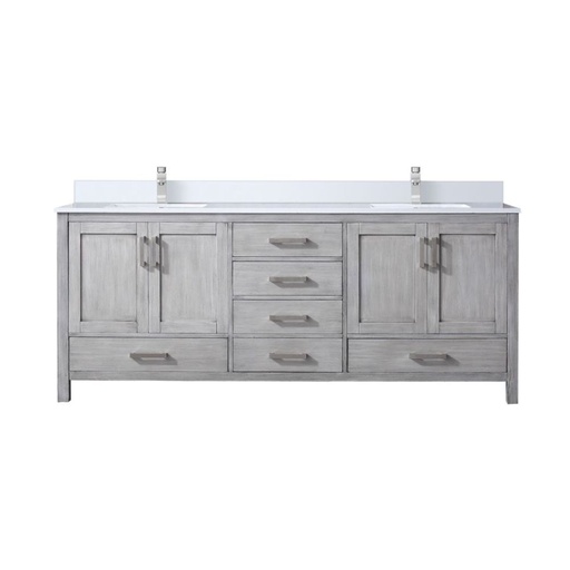 [LVJ80DD301] Jacques 80 in. W x 22 in. D Distressed Grey Bath Vanity, Cultured Marble Top, and Faucet Set