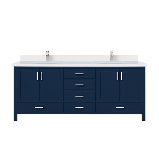 [LVJ80DE201] Jacques 80 in. W x 22 in. D Navy Blue Double Bath Vanity, White Quartz Top, and Faucet Set