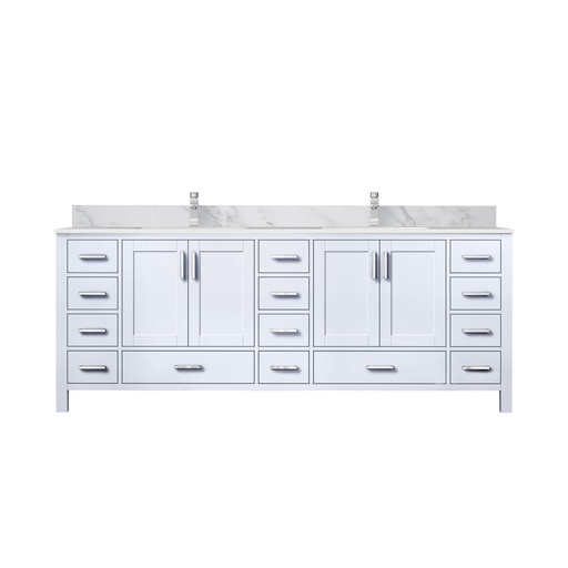 [LVJ84DA101] Jacques 84 in. W x 22 in. D White Double Bath Vanity, Carrara Marble Top, and Faucet Set