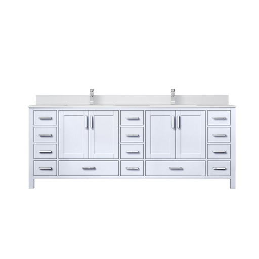 [LVJ84DA301] Jacques 84 in. W x 22 in. D White Bath Vanity, Cultured Marble Top, and Faucet Set