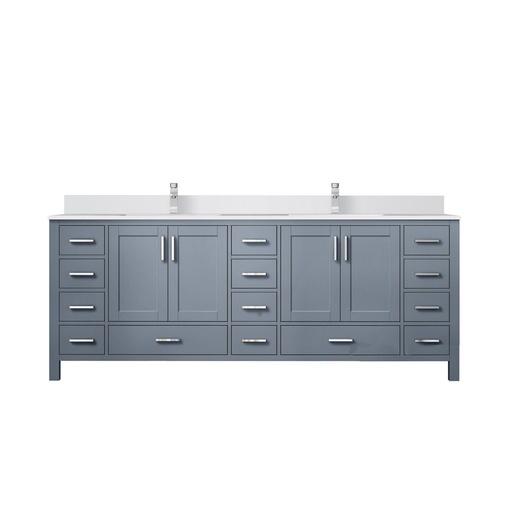 [LVJ84DB201] Jacques 84 in. W x 22 in. D Dark Grey Double Bath Vanity, White Quartz Top, and Faucet Set