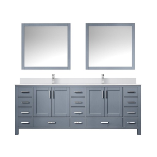 [LVJ84DB311] Jacques 84 in. W x 22 in. D Dark Grey Bath Vanity, Cultured Marble Top, Faucet Set, and 34 in. Mirror