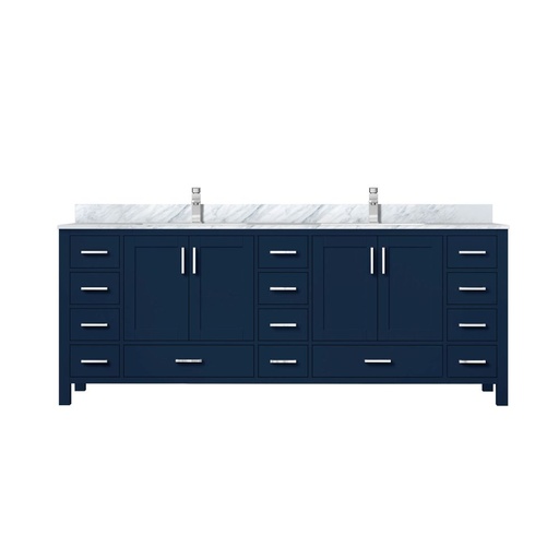 [LVJ84DE101] Jacques 84 in. W x 22 in. D Navy Blue Double Bath Vanity, Carrara Marble Top, and Faucet Set