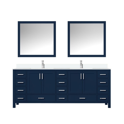 [LVJ84DE311] Jacques 84 in. W x 22 in. D Navy Blue Bath Vanity, Cultured Marble Top, Faucet Set, and 34 in. Mirror