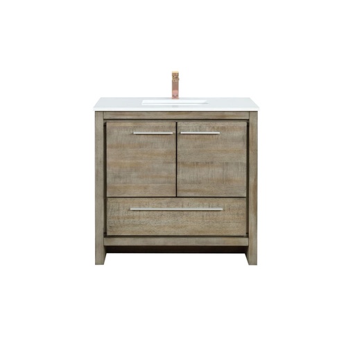 [LVLF36SRA204] Lafarre 36 in W x 20 in. D Rustic Acacia Bath Vanity, White Quartz Top and Rose Gold Faucet Set