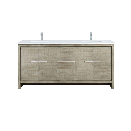[LVLF72DRA201] Lafarre 72 in W x 20 in. D Rustic Acacia Double Bath Vanity, White Quartz Top and Chrome Faucet Set