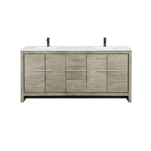 [LVLF72DRA203] Lafarre 72 in W x 20 in. D Rustic Acacia Double Bath Vanity, White Quartz Top and Gun Metal Faucet Set
