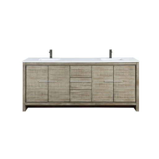 [LVLF80DRA203] Lafarre 80 in W x 20 in. D Rustic Acacia Double Bath Vanity, White Quartz Top and Gun Metal Faucet Set