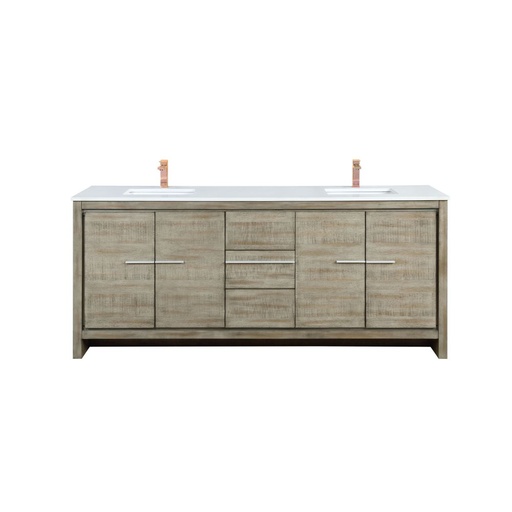 [LVLF80DRA204] Lafarre 80 in W x 20 in. D Rustic Acacia Double Bath Vanity, White Quartz Top and Rose Gold Faucet Set