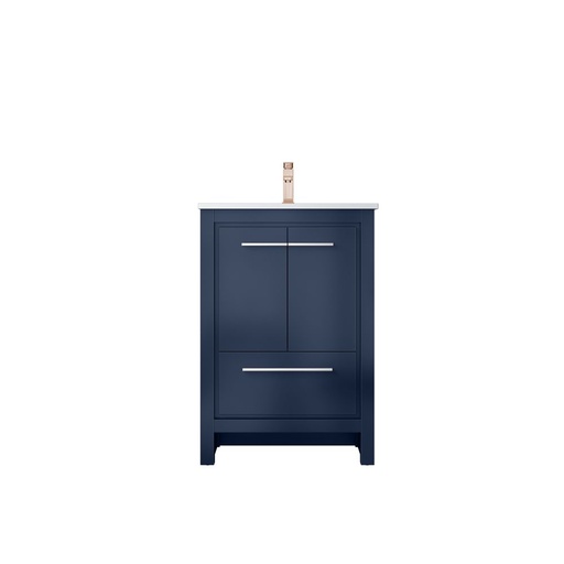 [LVLF24SNB304] Lafarre 24 in W x 20 in. D Navy Blue Bath Vanity, Cultured Marble Top and Rose Gold Faucet Set