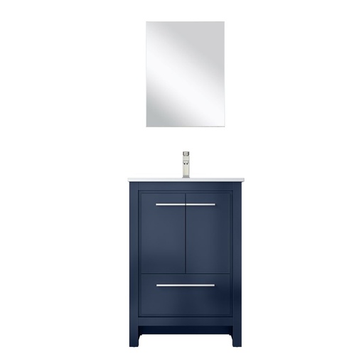[LVLF24SNB312] Lafarre 24 in W x 20 in. D Navy Blue Bath Vanity, Cultured Marble Top, Brushed Nickel Faucet Set and 18 in Mirror