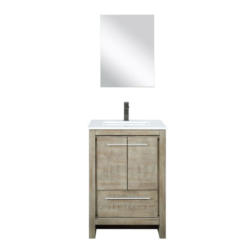 [LVLF24SRA313] Lafarre 24 in W x 20 in. D Rustic Acacia Bath Vanity, Cultured Marble Top, Brushed Nickel Faucet Set and 18 in Mirror