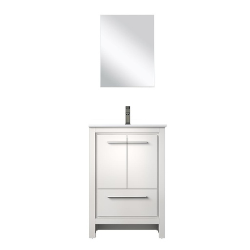 [LVLF24SW213] Lafarre 24 in W x 20 in. D White Bath Vanity, White Quartz Top, Brushed Nickel Faucet Set and 18 in Mirror