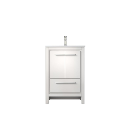 [LVLF24SW302] Lafarre 24 in W x 20 in. D White Bath Vanity, Cultured Marble Top and Brushed Nickel Faucet Set