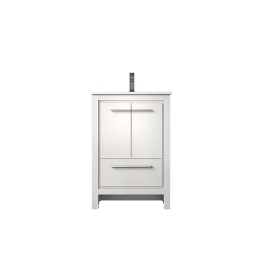 [LVLF24SW303] Lafarre 24 in W x 20 in. D White Bath Vanity, Cultured Marble Top and Gun Metal Faucet Set