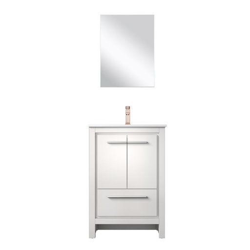 [LVLF24SW314] Lafarre 24 in W x 20 in. D White Bath Vanity, Cultured Marble Top, Rose Gold Faucet Set and 18 in Mirror